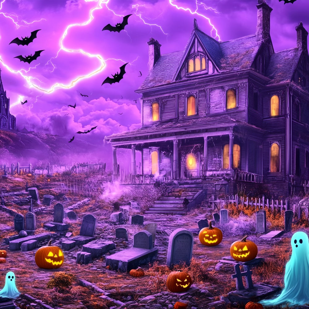 Halloween Graveyard Backdrop Lightning Haunted House Backdrop UK BRP57-97