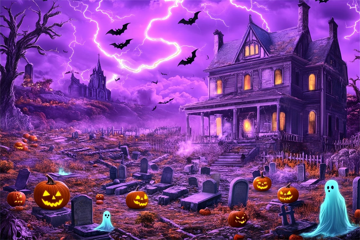 Halloween Graveyard Backdrop Lightning Haunted House Backdrop UK BRP57-97
