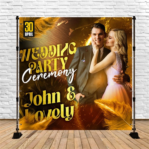 Wedding Ceremony Backdrop Golden Lights Glam Personalized Backdrop UK BRP6-110