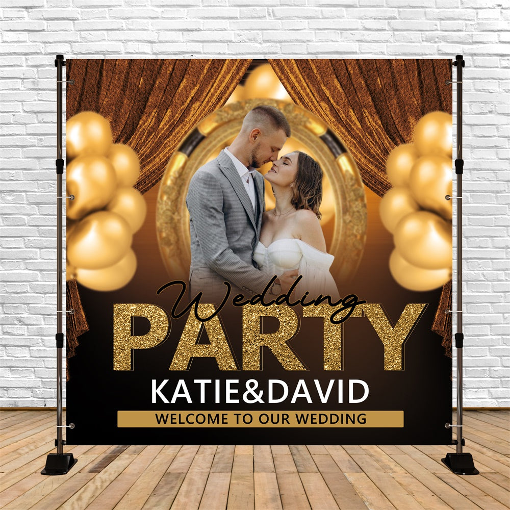 Personalized Backdrop For Wedding Gold Glam Balloon Backdrop UK BRP6-117