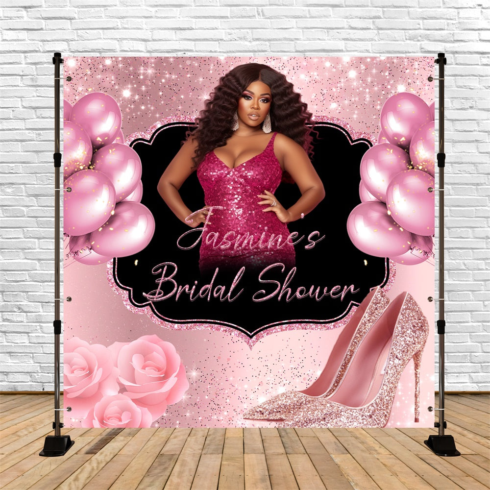 Bridal Shower Backdrops Glitzy Pink Balloon Personalized Backdrop UK BRP6-119
