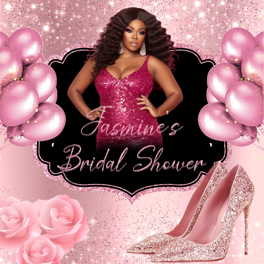 Bridal Shower Backdrops Glitzy Pink Balloon Personalized Backdrop UK BRP6-119
