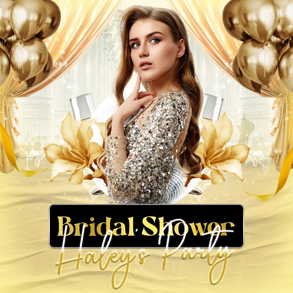 Bridal Shower Backdrop Balloon Glitzy Gold Personalized Backdrop UK BRP6-121