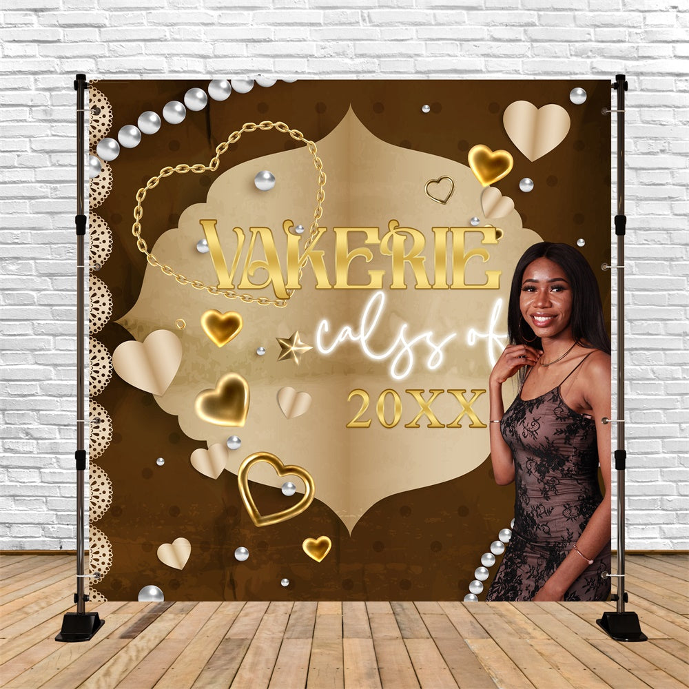 Customized Graduation Backdrop Brown Luxe Pearl Party Graduation Backdrop UK BRP6-164