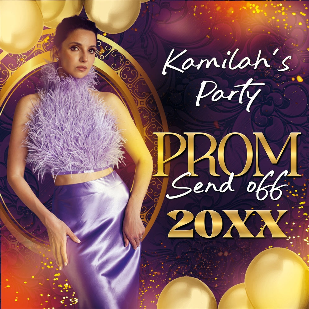 Prom 2025 Backdrop Golden Purple Glam Custom Party Graduation Backdrop UK BRP6-194