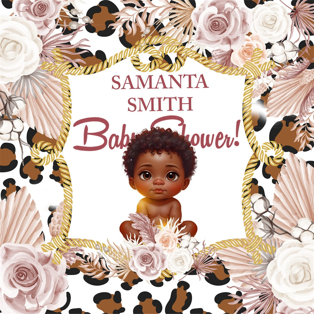 Backdrop For Baby Shower Leopard Bloom Personalized Backdrop UK BRP6-217