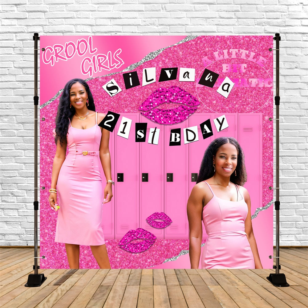 21st Birthday Backdrop Pink Glitter Chic Customized Backdrop UK BRP6-51