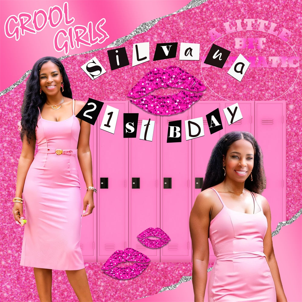 21st Birthday Backdrop Pink Glitter Chic Customized Backdrop UK BRP6-51