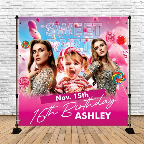 Personalized Backdrop For Birthday Sweet 16 Glow Backdrop UK BRP6-67