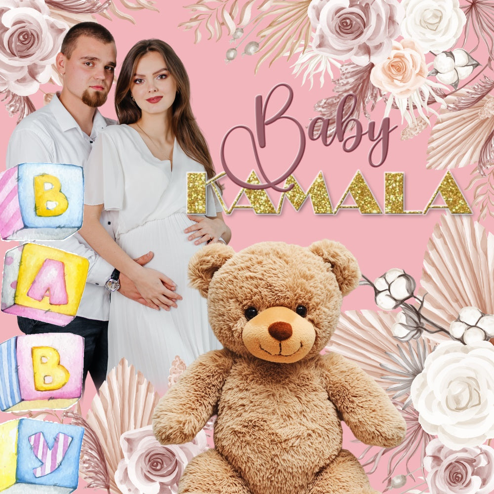 Baby Shower Backdrops Teddy Bear Floral Customized Backdrop UK BRP6-8