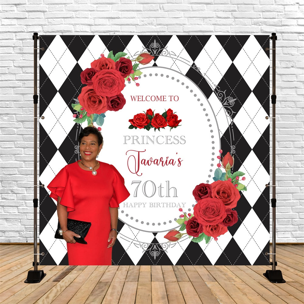 70th Birthday Backdrop Royal Roses Elegant Customized Backdrop UK BRP6-97