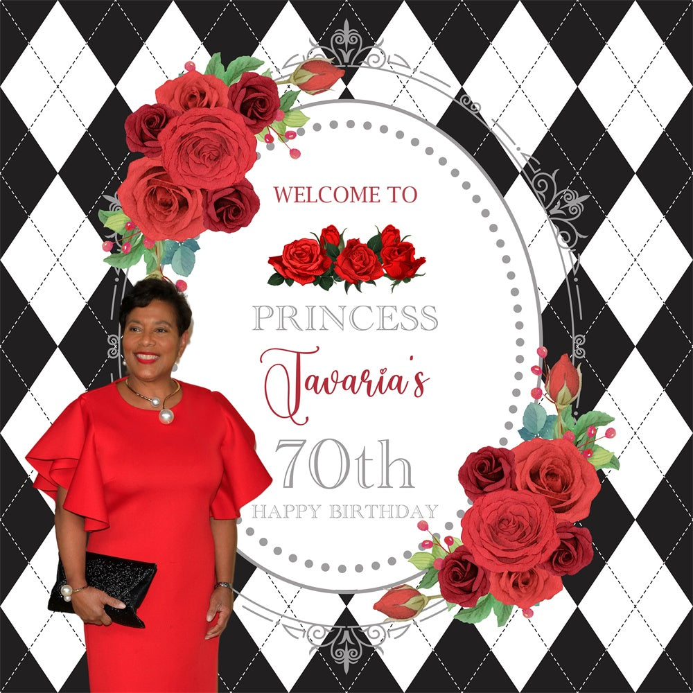 70th Birthday Backdrop Royal Roses Elegant Customized Backdrop UK BRP6-97