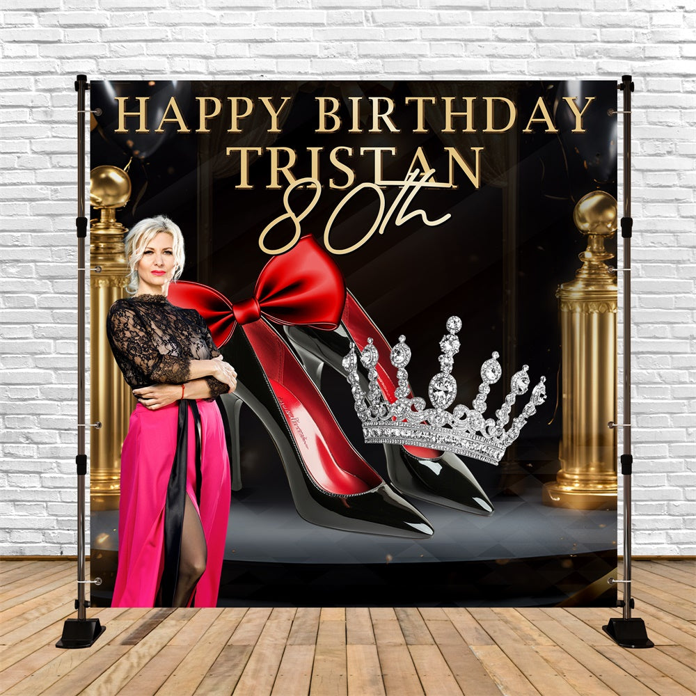 80th Birthday Backdrop High Heels Crown Personalized Backdrop UK BRP6-98