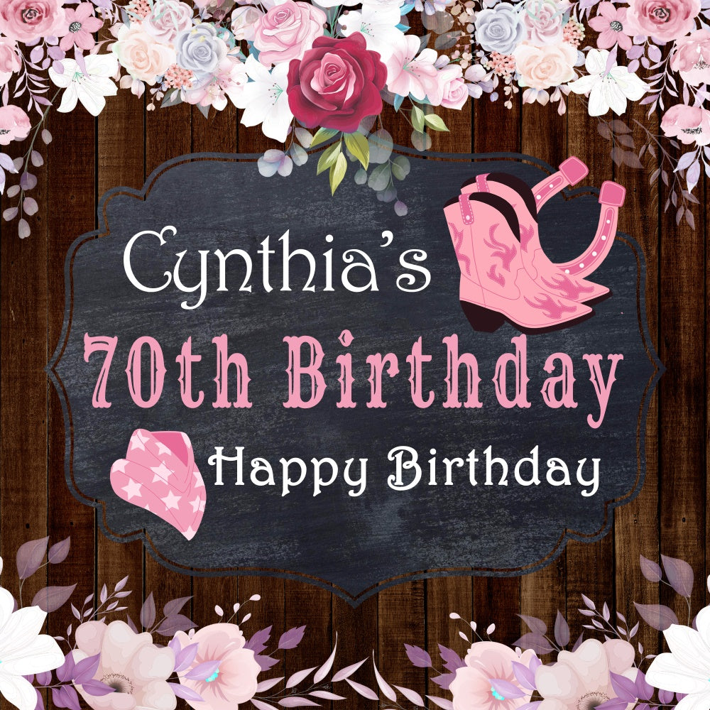 70th Birthday Backdrop Rustic Cowgirl Flower Custom Backdrop UK BRP6-99