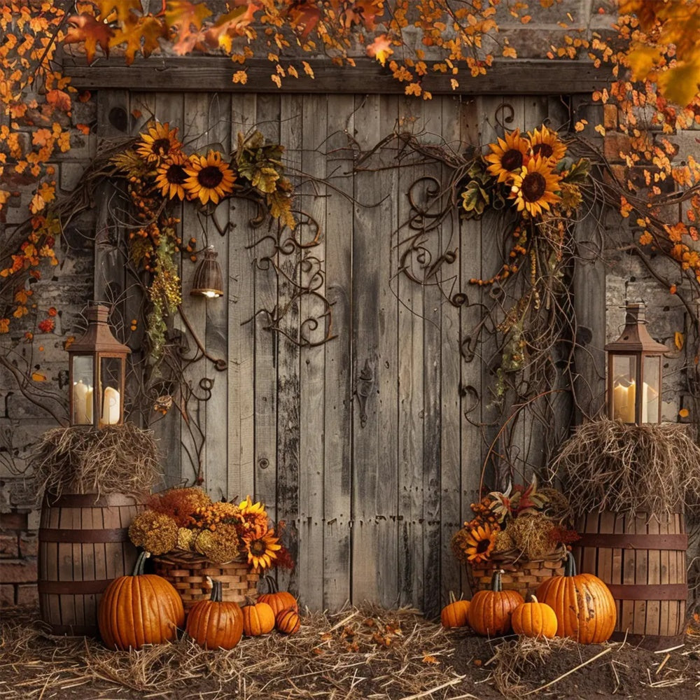 Autumn Wood Door Leaf Pumpkin Backdrop UK BRP7-136