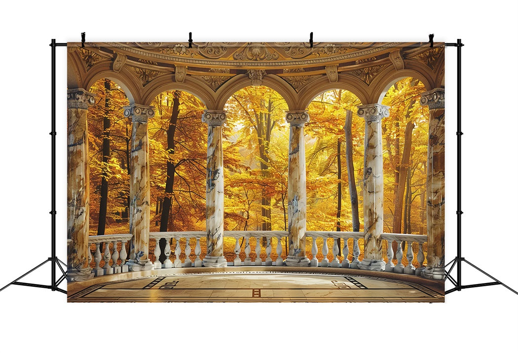 Golden Fall Foliage Marble Archway Backdrop UK BRP7-213