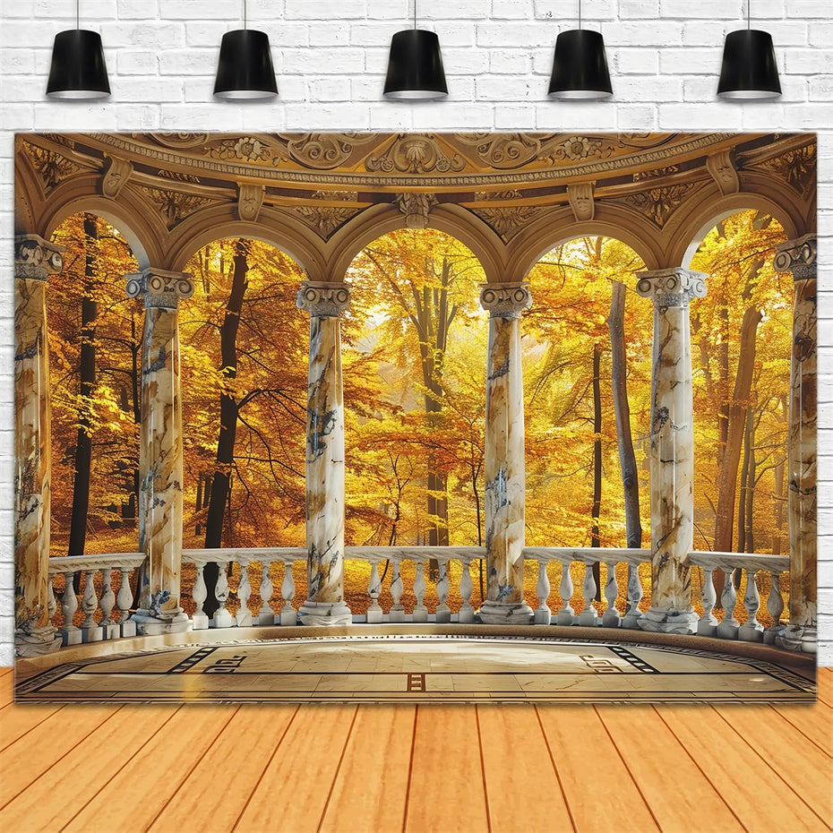 Golden Fall Foliage Marble Archway Backdrop UK BRP7-213