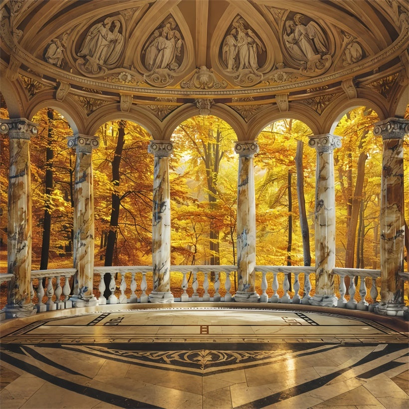 Golden Fall Foliage Marble Archway Backdrop UK BRP7-213