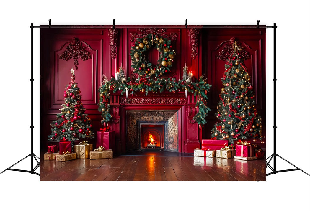 Christmas Red Elegant Fireplace Backdrop UK BRP7-221