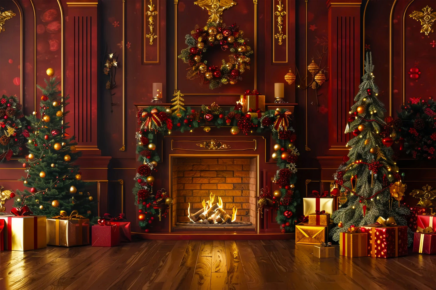Christmas Warm Fireplace Backdrop UK BRP7-222