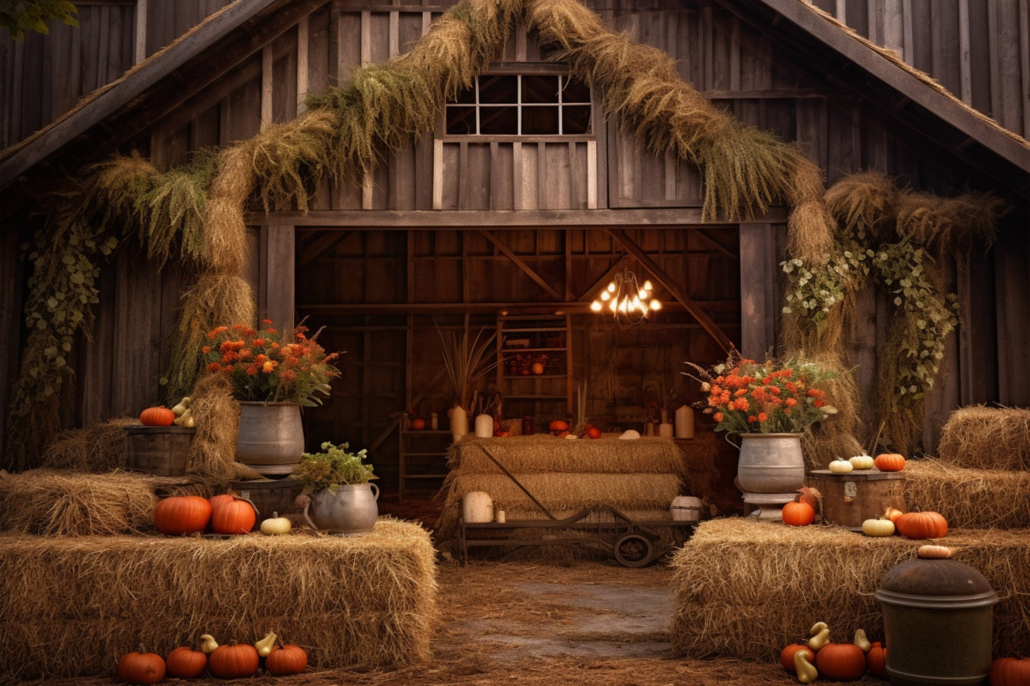 Autumn Wood House Flower Haystack Backdrop UK BRP7-69