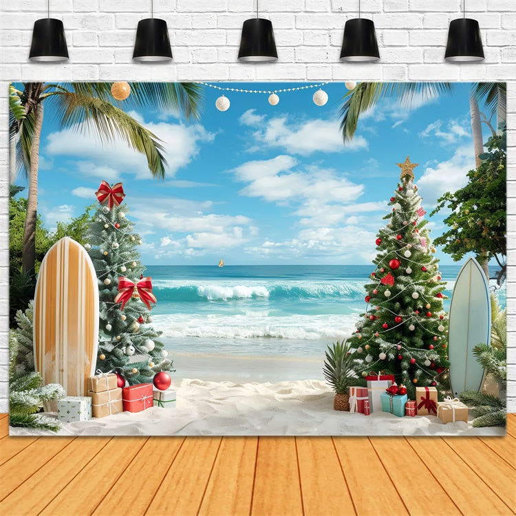 Christmas Palm Trees and Surf Backdrop UK BRP8-1