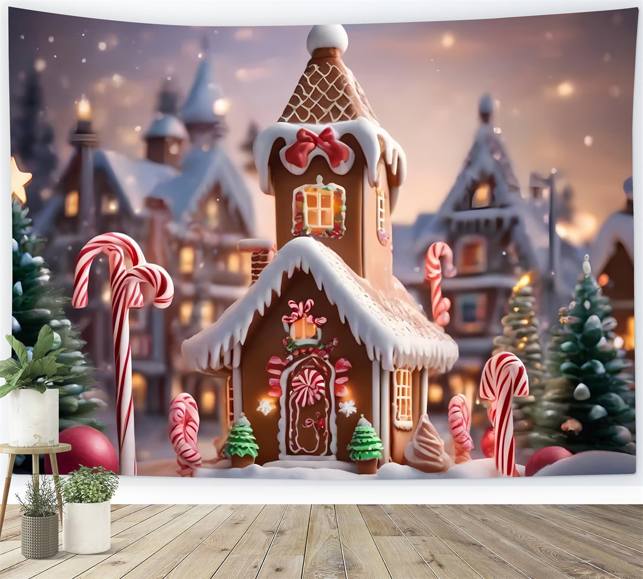 Sweet Gingerbread Cottage Christmas Backdrop UK BRP8-103