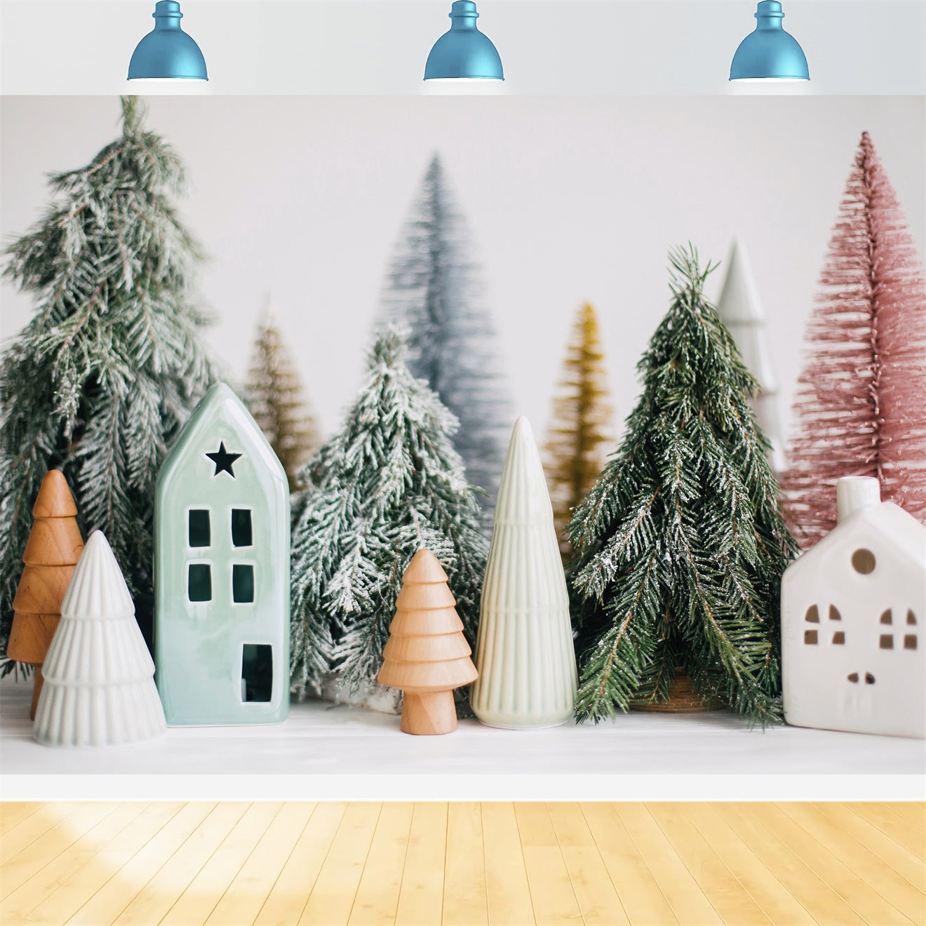 Minimalist Christmas Pines and Houses Backdrop UK BRP8-111