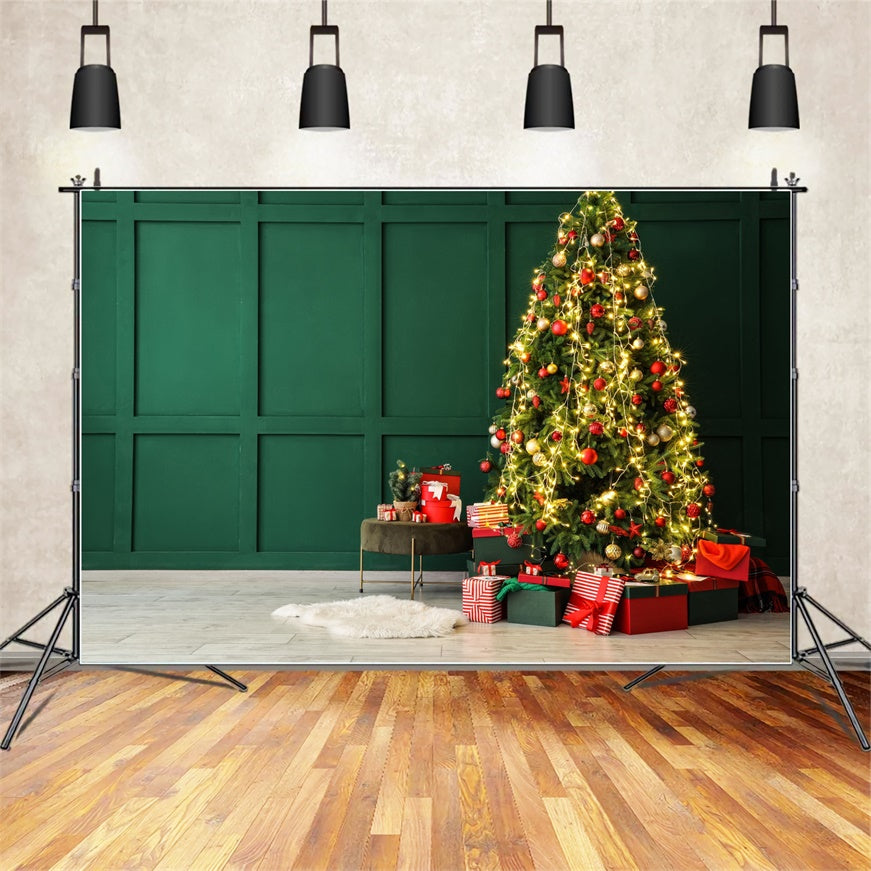 Elegant Christmas Tree Green Wall Backdrop UK BRP8-114