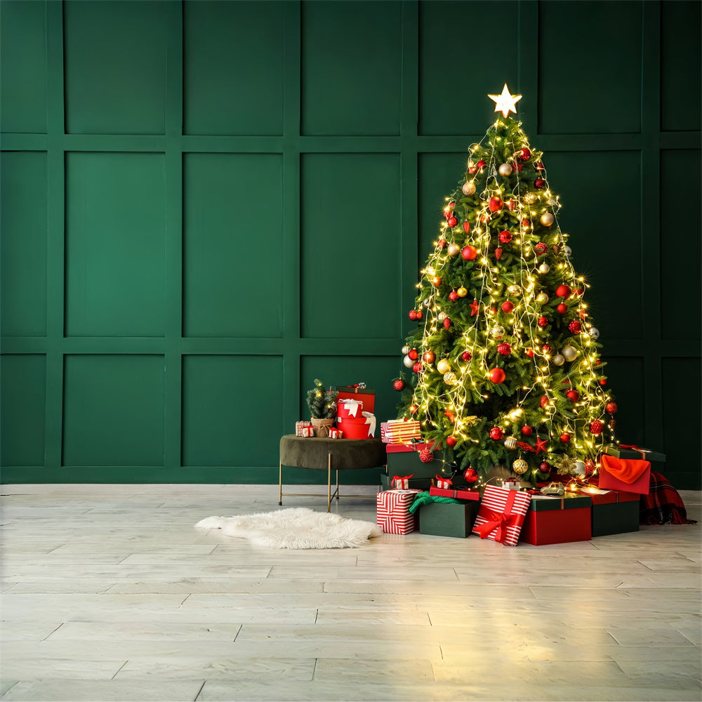 Elegant Christmas Tree Green Wall Backdrop UK BRP8-114