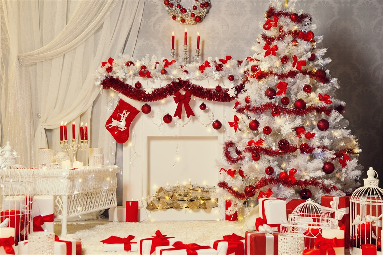 Red and White Christmas Decor Backdrop UK BRP8-115