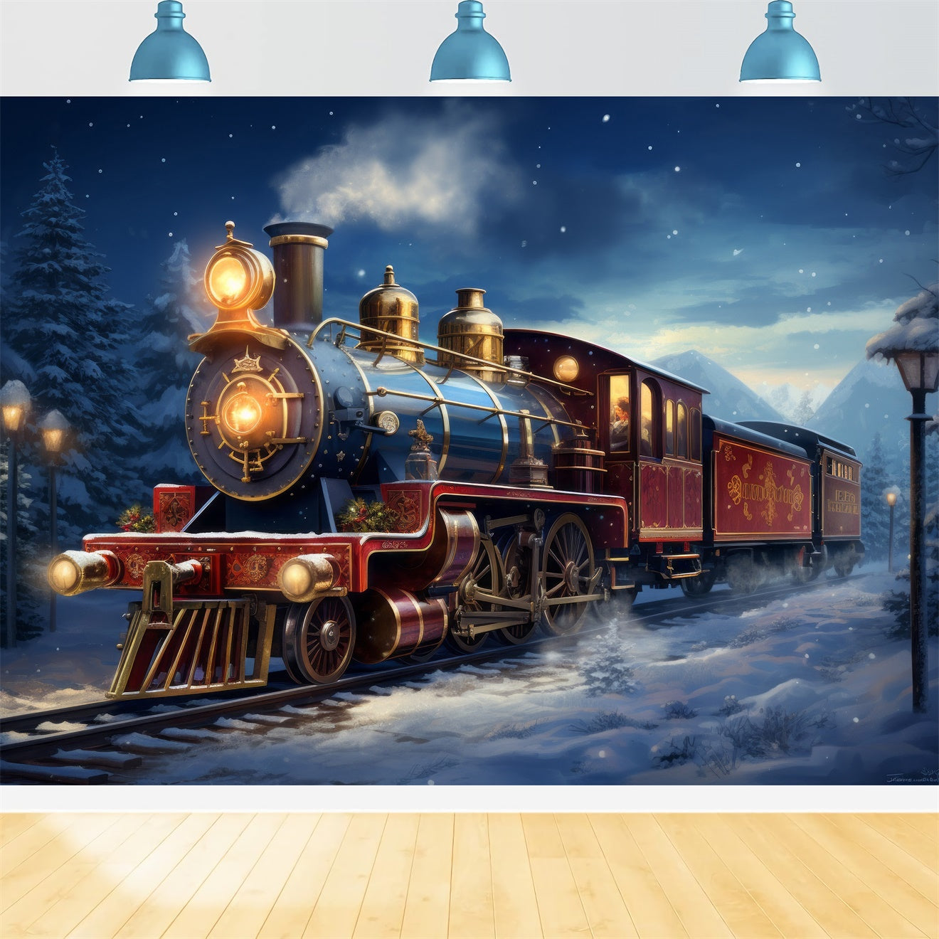 Snowy Christmas Train Adventure Backdrop UK BRP8-119
