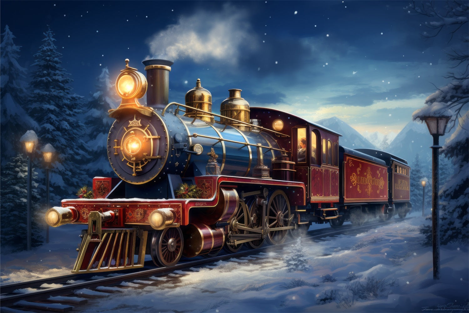 Snowy Christmas Train Adventure Backdrop UK BRP8-119