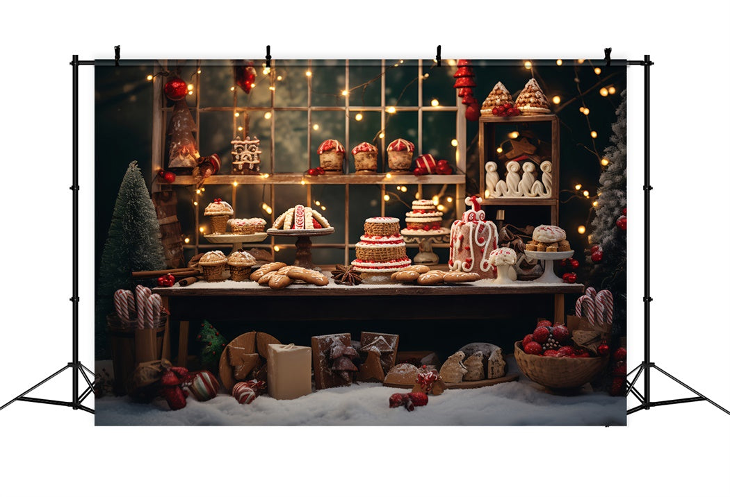 Christmas Dessert Table with Lights Backdrop UK BRP8-129