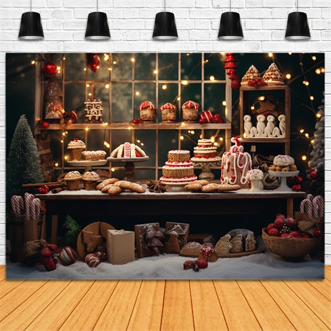 Christmas Dessert Table with Lights Backdrop UK BRP8-129