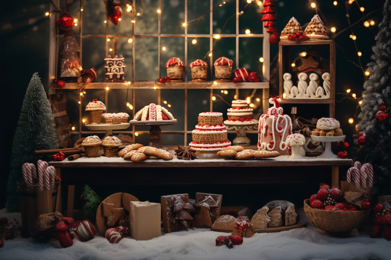Christmas Dessert Table with Lights Backdrop UK BRP8-129