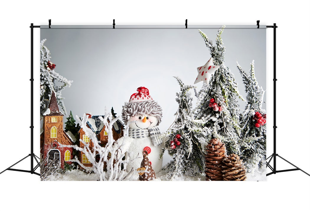 Christmas Snowman in Frosted Pine Forest Backdrop UK BRP8-130