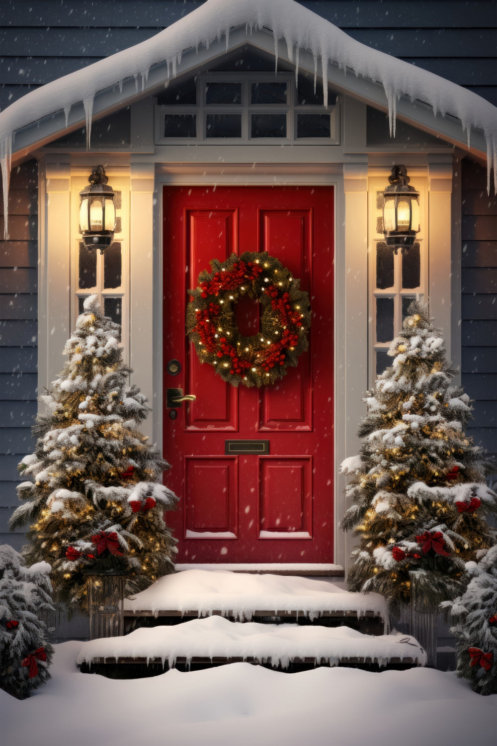 Christmas Red Door and Snowy Entryway Backdrop UK BRP8-132
