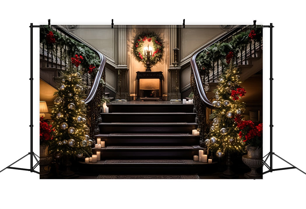 Christmas Staircase with Elegant Garland Backdrop UK BRP8-134