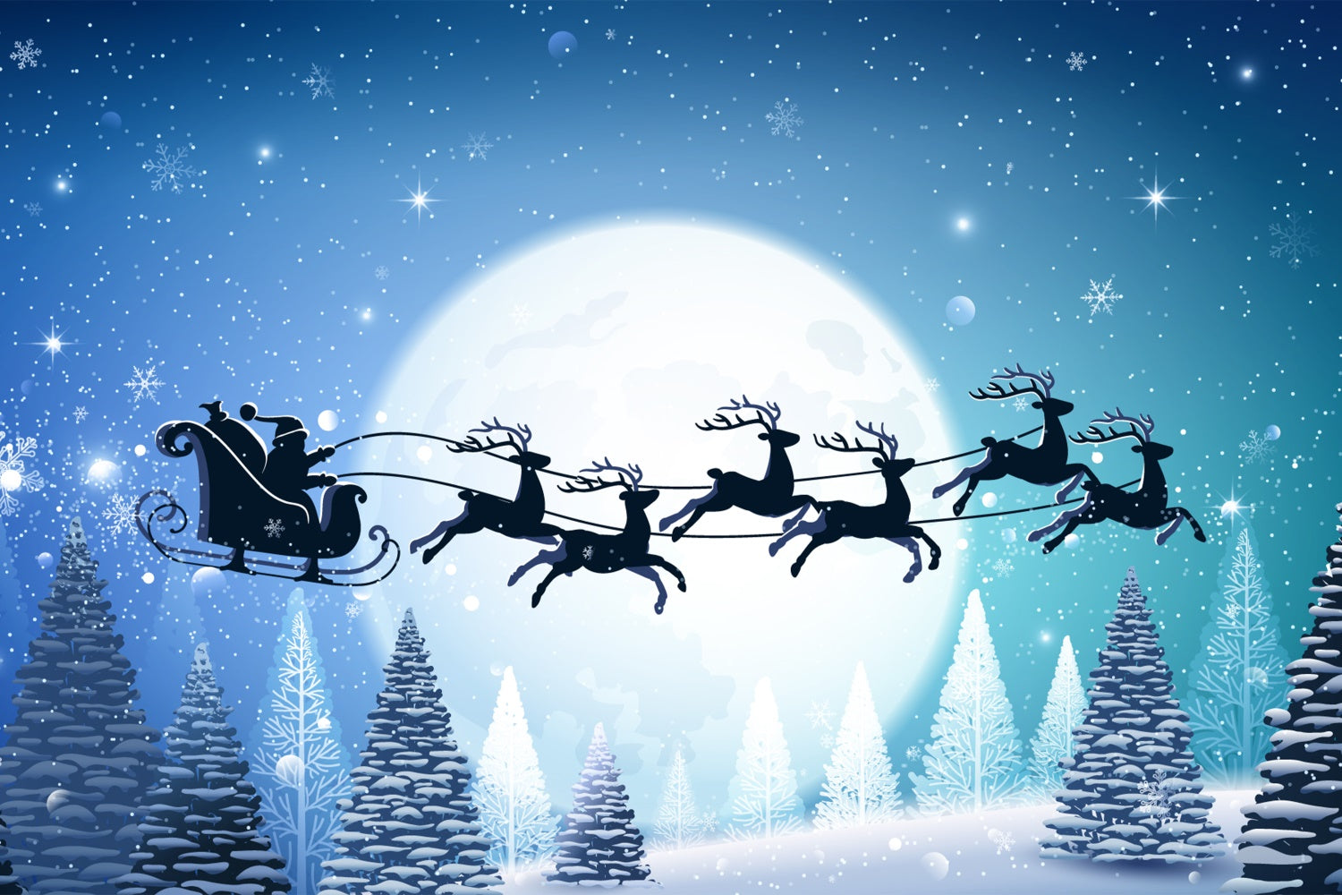 Full Moon Christmas Eve Santa Sleigh Backdrop UK BRP8-136