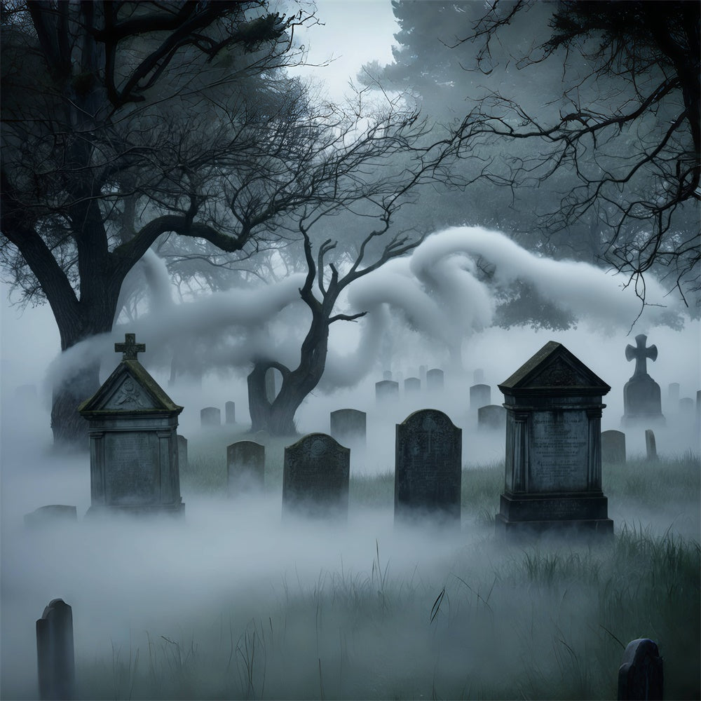 Halloween Haunting Graveyard with Eerie Mist Backdrop UK BRP8-206