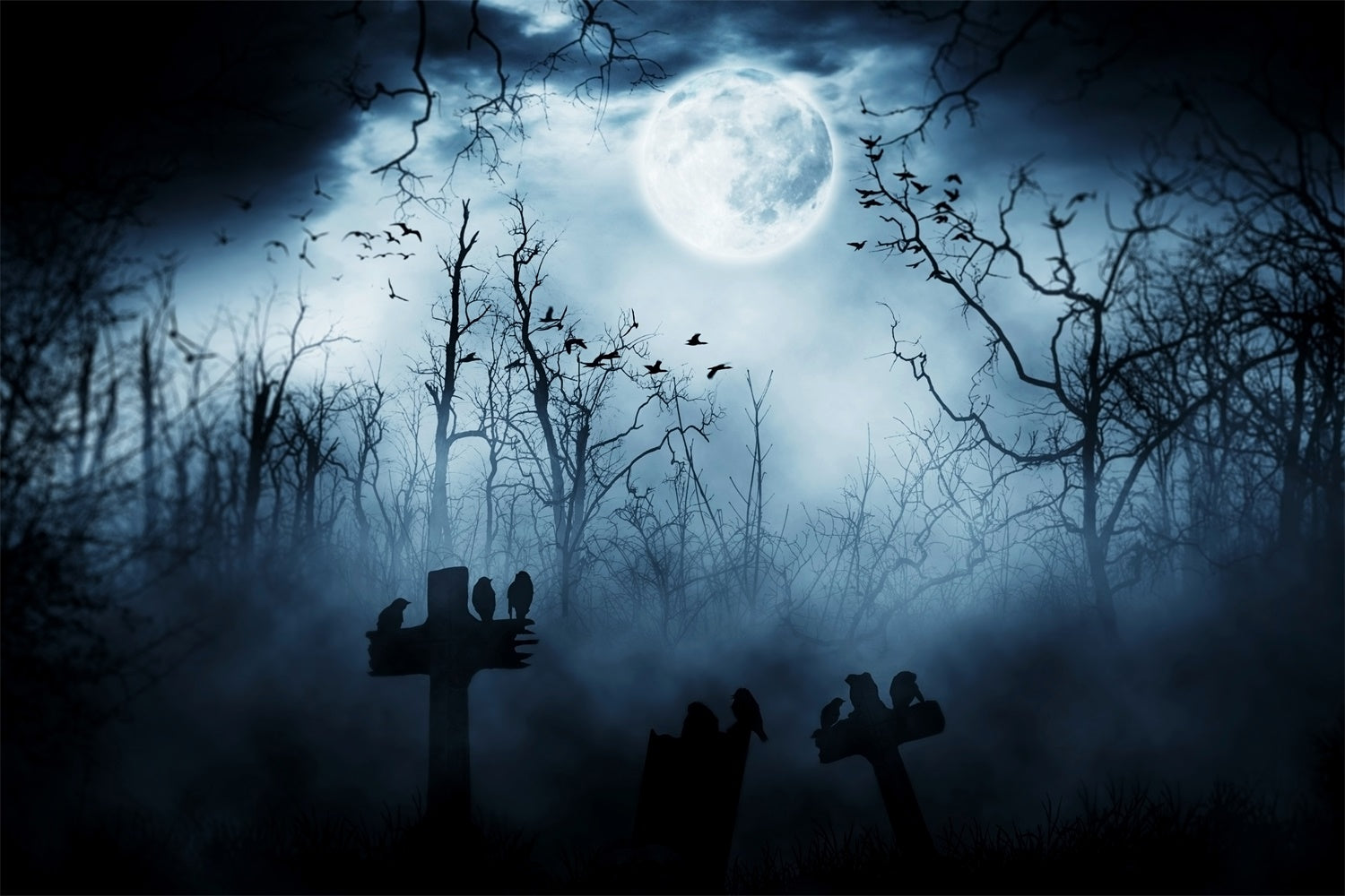 Misty Night with Crows Halloween Forest Backdrop UK BRP8-246