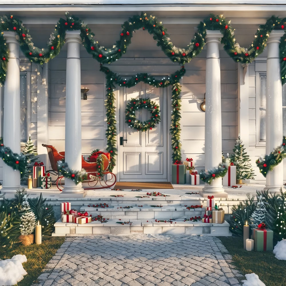 Christmas Classic Porch Setting Backdrop UK BRP8-32