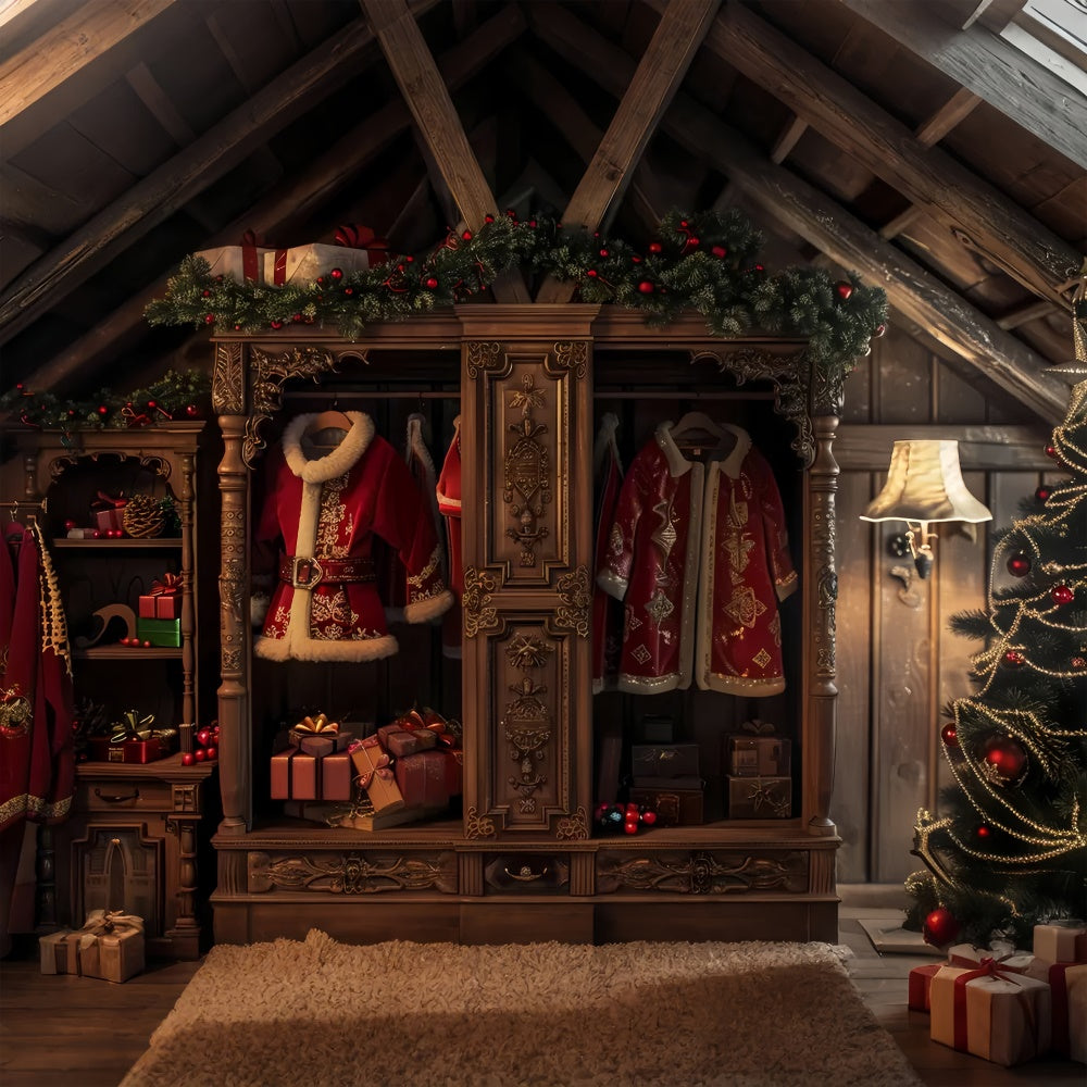 Santa’s Wardrobe and Gifts Christmas Backdrop UK BRP8-54