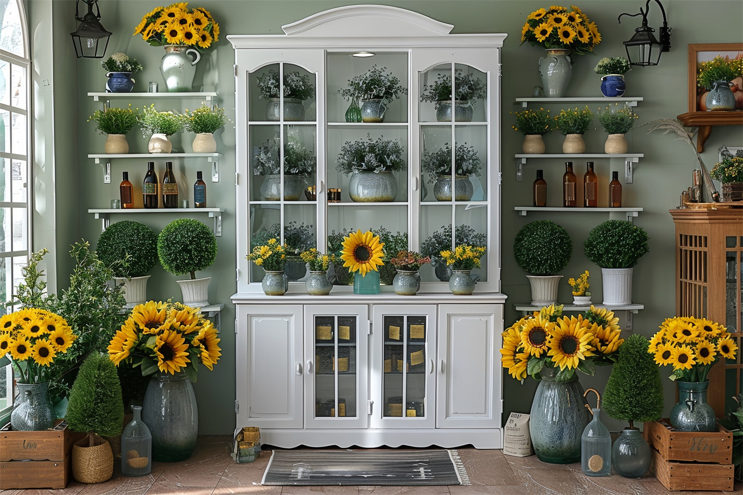 Autumn Greenhouse Sunflowers Cozy Decor Backdrop UK BRP9-166