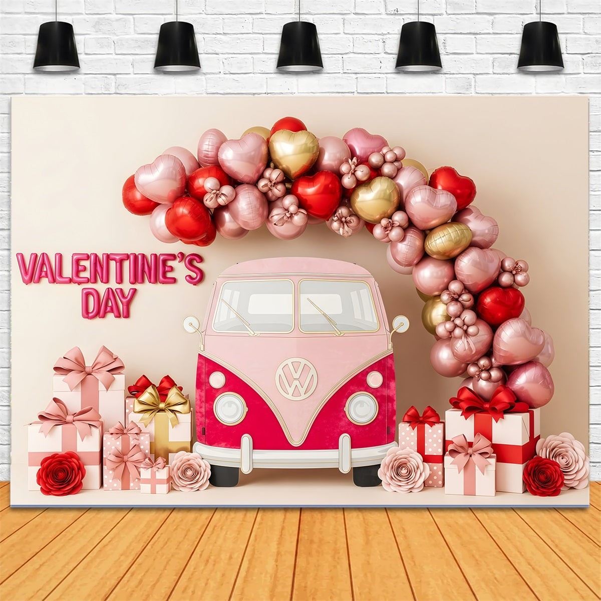 Valentines Backdrop Balloon Heart Gift Van Valentine's Day Backdrop UK By Magali