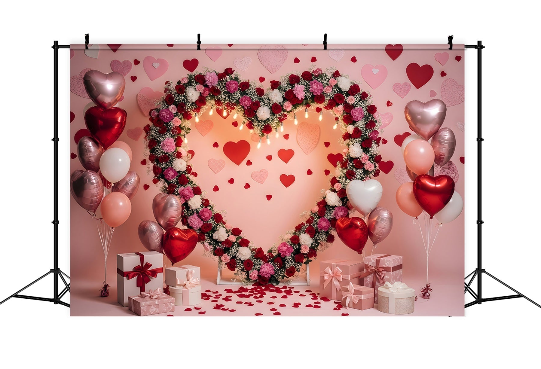 Valentine Backdrops Romantic Floral Heart Arch Valentine's Day Photo Backdrop UK By Magali