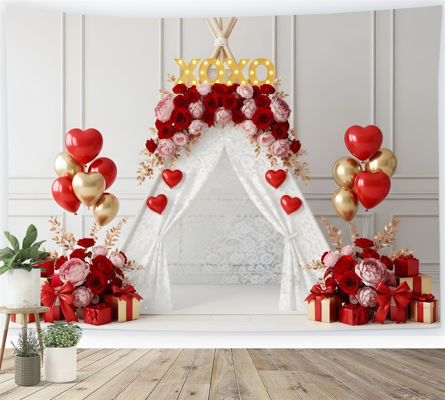 Valentine Day Backdrop XOXO Floral Tent Display Valentines Photo Backdrop UK By Magali