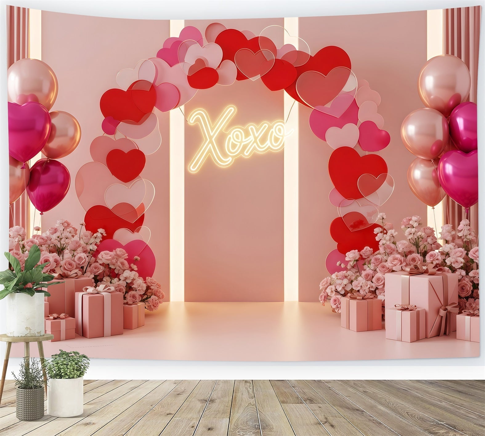 Valentine Backdrops Romantic Heart Arch Glow Valentine's Day Hearts Backdrop UK By Magali