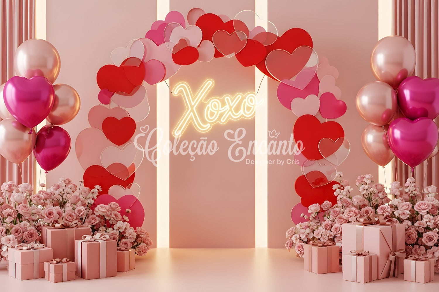 Valentine Backdrops Romantic Heart Arch Glow Valentine's Day Hearts Backdrop UK By Magali